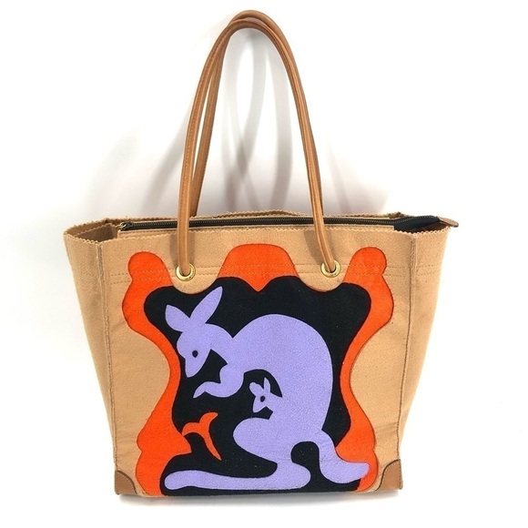 Rare Michael Simon Kangaroo Tote Bag Colorful Felt Carryall Designer Artsy Purse - Picture 13 of 13